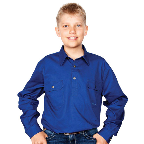 Just Country 30303 KIDS Lachlan Longsleeve Closed Front Shirt in Cobalt Bulk Buy Deal, Buy 4 or more Just Country Kids Shirts for dollar39.95 Each