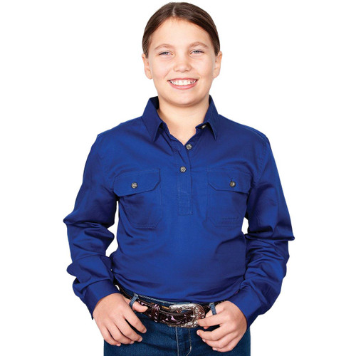 Just Country 60606 KIDS Kenzie Longsleeve Closed Front Shirt in Cobalt Bulk Buy Deal, Buy 4 or more Just Country Kids Shirts for dollar39.95 Each