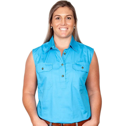  Just Country 50503 Ladies Kerry Closed Front Sleeveless Shirt  in Sky (Bulk Buy Deal, Buy 4 or more Just Country Adults Shirts for $44.95 Each!) 