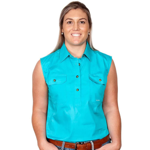  Just Country 50503 Ladies Kerry Closed Front Sleeveless Shirt  in Turquoise (Bulk Buy Deal, Buy 4 or more Just Country Adults Shirts for $44.95 Each!) 