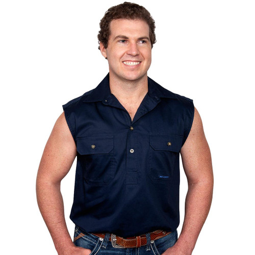 Just Country 10103 Mens Jack Closed Front Sleeveless Shirt in Navy Bulk Buy Deal, Buy 4 or more Just Country Adults Shirts for dollar44.95 Each