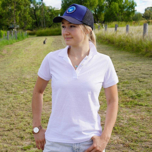 Born Out Here FREE EMBROIDERY - Ladies Cotton Polo in White (Buy 20+) 