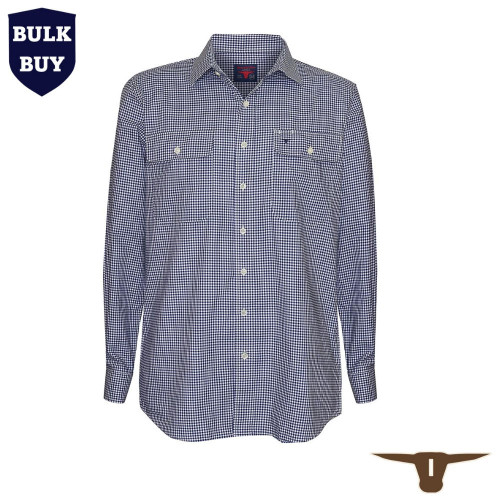  Born Out Here Mens Long Sleeve Open Front Shirt in Mar/Nav/White Small Check (Bulk Deal Buy 4+ for $89.95 each) 