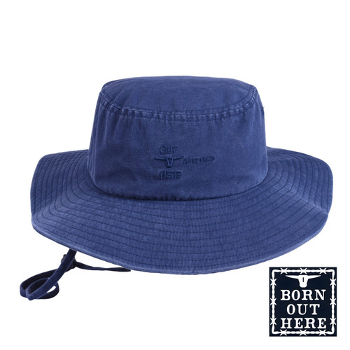 Born Out Here Bucket Hat Navy (Bulk Deal, Buy 4+ Save $5 each)