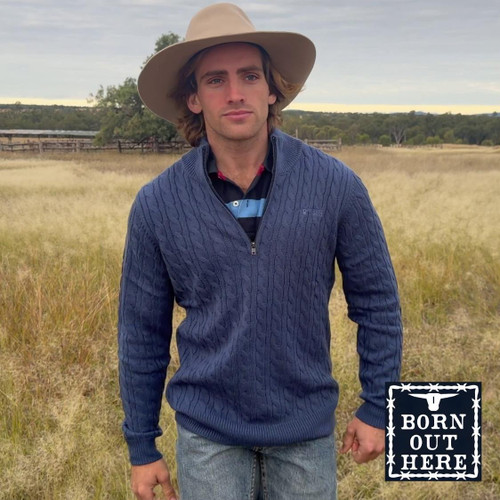  Born Out Here 1/4 Zip Merino Premium Knit in Denim 