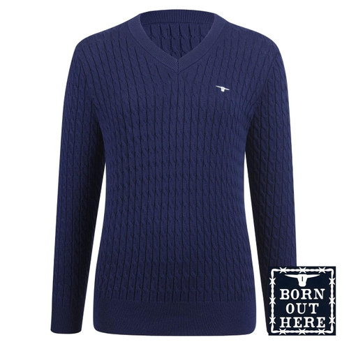  Born Out Here Rugby Premium Cotton V-Neck Knitwear in Midnight 