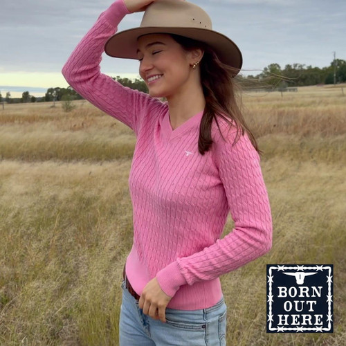  Born Out Here Rugby Premium Cotton V-Neck Knitwear in Dusty 