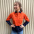  Hammer and Needle Ladies Cotton Drill Long Sleeve/Open Front Hi-Vis Work shirt in Orange/Navy (Bulk Deal Buy 4+ for $44.95 each) 