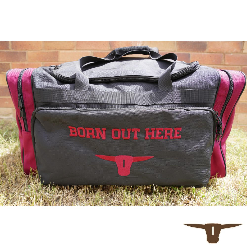 Born Out Here Outback Livin Gear Bag in Black/Maroon Golders Toowoomba