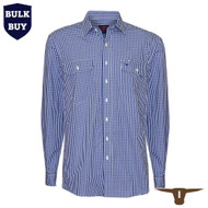  Born Out Here Mens Long Sleeve Open Front Shirt in Indigo/White Medium Check (Bulk Deal Buy 4+ for $89.95 each) 