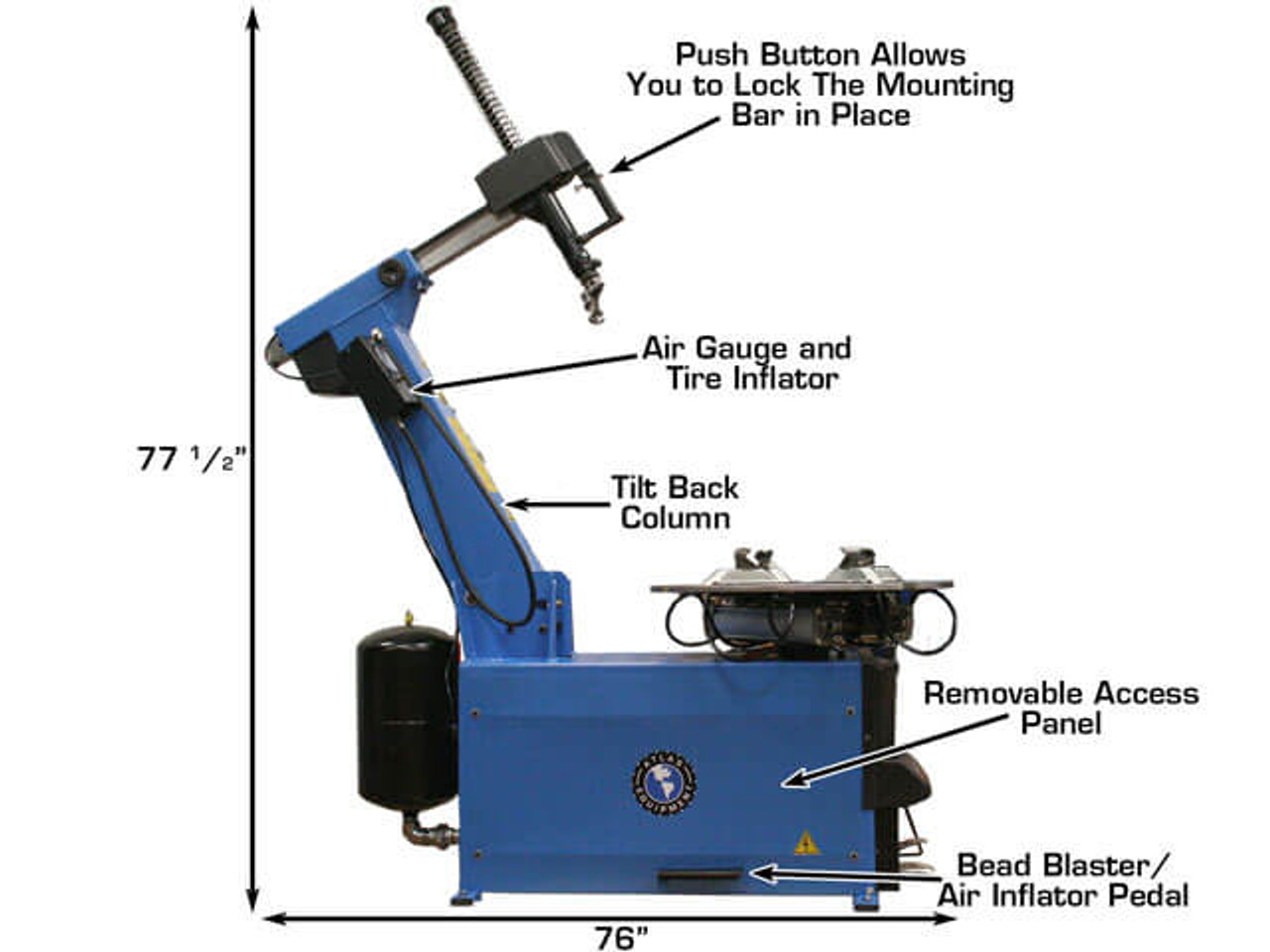 Atlas® TC755 “Tilt-Back” Electric/Pneumatic Tire Changer w