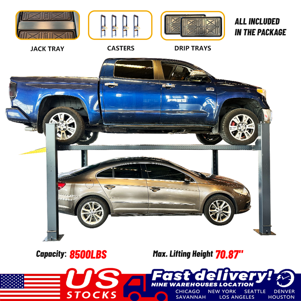Katool KT-4H850 - 8,500 lbs Capacity Heavy Duty 4-Post Storage Car Lift - 110V