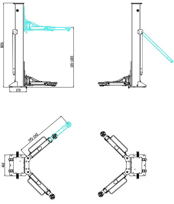 Katool PMRL-200 2 Post Lift Adaptable 2 Post Lift Mobile Car Lift