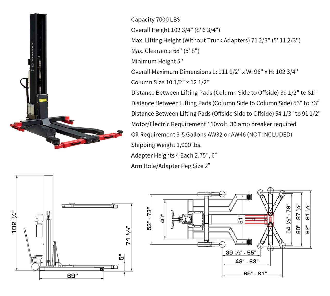 Katool  SPL-700 Single Post Lift