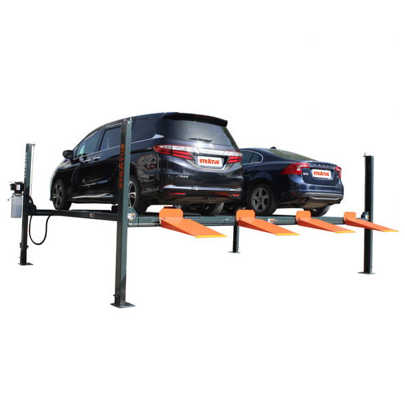 Stratus 4 Post 9,000 lbs Capacity Manual Release Double Parking Car Lift SAE-P49D (Castor Kit Sold Separately)