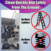 Clean quickly and safely from the ground. No ladders, no lifts. Image of person cleaning a window ledge 10 feet above the ground with Reach equipment.