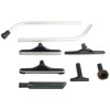 Aluminum 2-piece S-wand, carpet tool, squeegee tool, floor brush and cleaning accessories.
