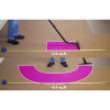 Diagrams on the floor showing the cleaning area of a push/pull cleaning tool compared to the cleaning area of a Sidewinder.