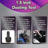 Images showing the 1.5 inch dusting tool cleaning a circular saw and the inside of a vehicle.