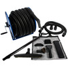 Blue hose reel with 50 foot black hose, linking hose, mesh caddy bag and cleaning accessories.