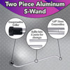 Image of the two piece aluminum s-wand focusing on the features of a compression collar, the two piece button lock connection for smaller space storage and the beaded 1.5 inch hose connection end.