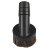 Top view of black plastic dust brush.