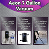 Aeon 7 gallon vacuum images focussing on how it can be mounted on the wall, how the input port can be moved, and how the exhaust port can be used as an air blower as well.