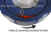 Close up of lid handle with description on how to unlock and open the lid.