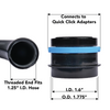 Quick Click thread-on hose end with dimensions.