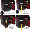 Step-by-step of cord lock and management on backpack vacuum.