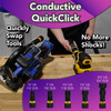 Quick Click adapter sizes and a picture showing someone swapping a hose from one tool to another.