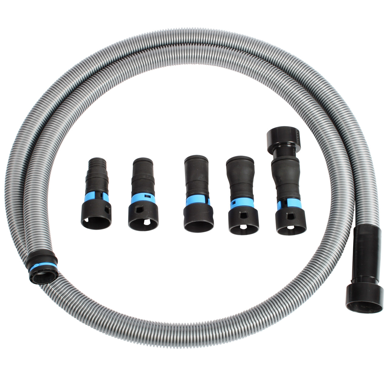 Cen-Tec Systems 94709 Quick Click 16 ft. Hose for Home and Shop Vacuums with Expanded Multi-Brand Power Tool Adapter Set for Dust Collection Silver