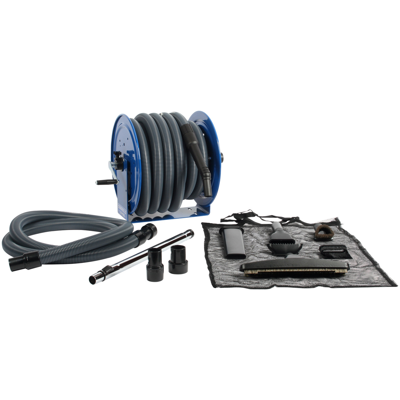 Cen-Tec Systems Industrial Grade Steel Hose Reel and Wet/Dry Vacuum Attachment Set, Gray (96997)