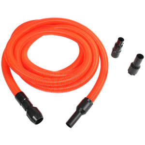 Orange extension hose with multiple cuffs to fit almost any tool or vacuum.