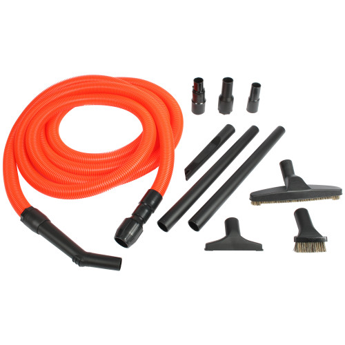 Deluxe universal extension hose and accessories for stairs and floors.