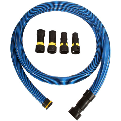 Antistatic Vacuum Hose for Shop Vacs with Expanded Multi-Brand Power Tool Quick Clip Adapter Set, Blue