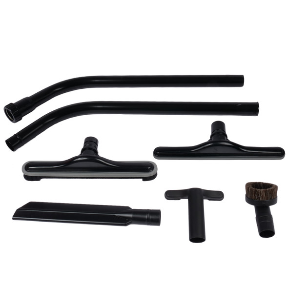 Black S-wand, floor brush, carpet tool, crevice tool, dust brush and upholstery tool. Black S-wand, floor brush, carpet tool, crevice tool, dust brush and upholstery tool.