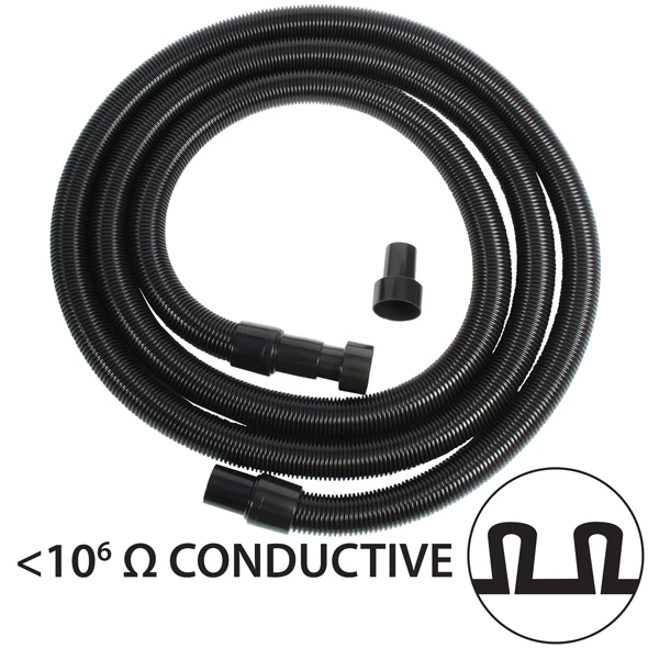 Black ESD antistatic vacuum hose, cuffs and tool adapters.