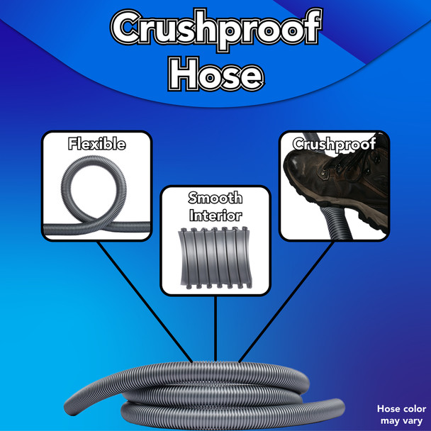 Images showing the flexibility, smooth interior and crushproof features of the vacuum hose.