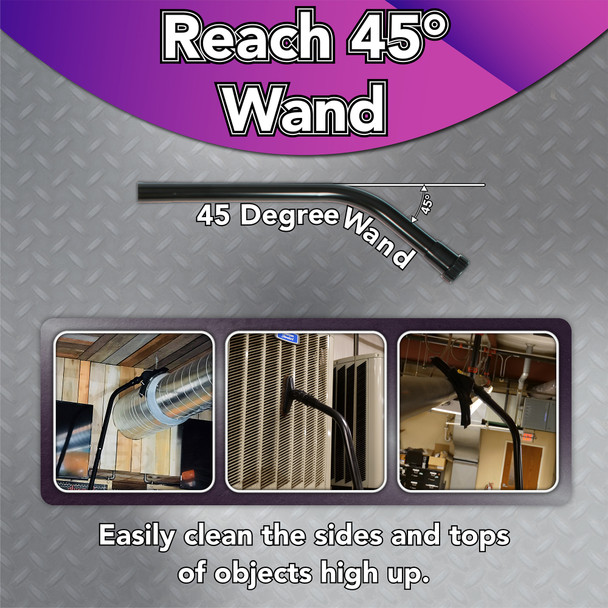 Images of the 45 degree Reach wand being used with different tools to clean different surfaces up high.