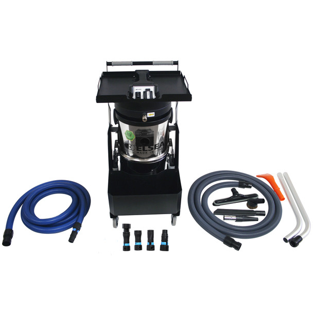 94808 | Mizar Commercial HEPA Fine Particulate Vacuum with Power Pneumatic Tool Hookup and Adapter Set for Source Dust Capture, Stainless Steel