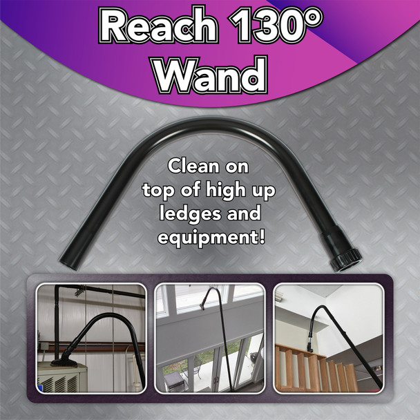 Images of the 130 degree Reach wand being used with different tools to clean different surfaces up high.