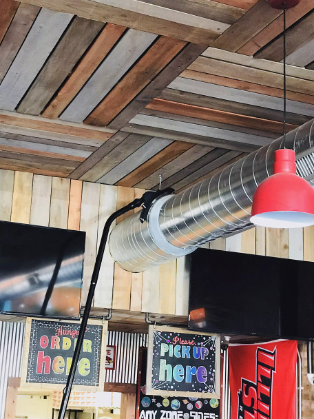 Ventilation tool cleaning ventilation duct in a restaurant. Ventilation tool cleaning ventilation duct in a restaurant.