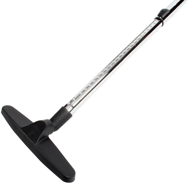 Carpet tool connected to chrome telescopic wand.