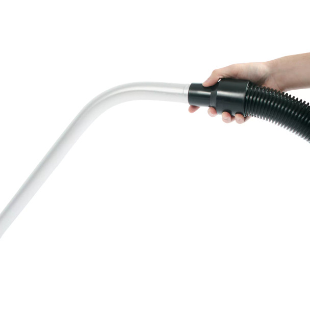 Person holding vacuum hose with S-wand attached.