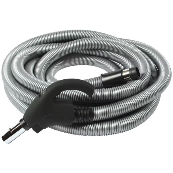 Silver low volt central vacuum hose.