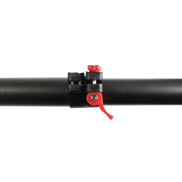Close up of pole locking clamp set to unlocked.