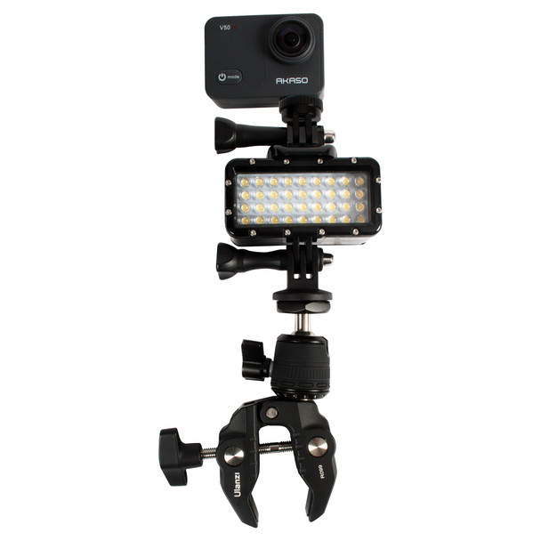 Clamp, light and camera connected together.