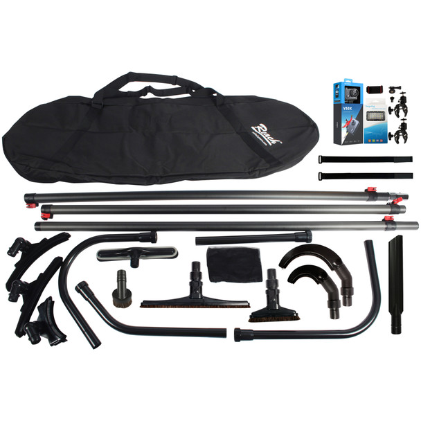 Carbon fiber Reach kit with camera kit, carrying bag and cleaning accessories.