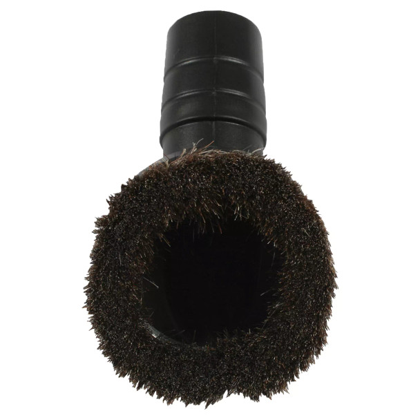Bottom view of black plastic dust brush.